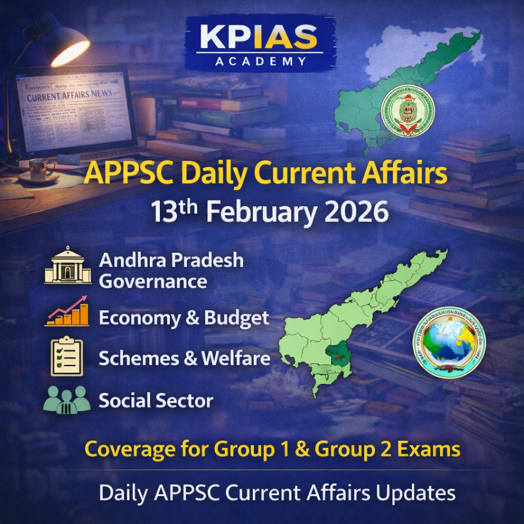 APPSC Daily Current Affairs 13th February 2026 for Group 1 and Group 2 exams by KPIAS Academy
