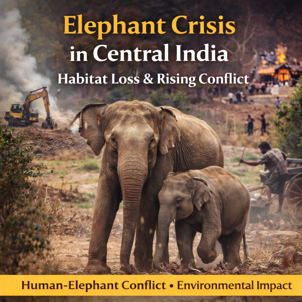 Elephant crisis in Central India showing habitat loss and rising human-elephant conflict
