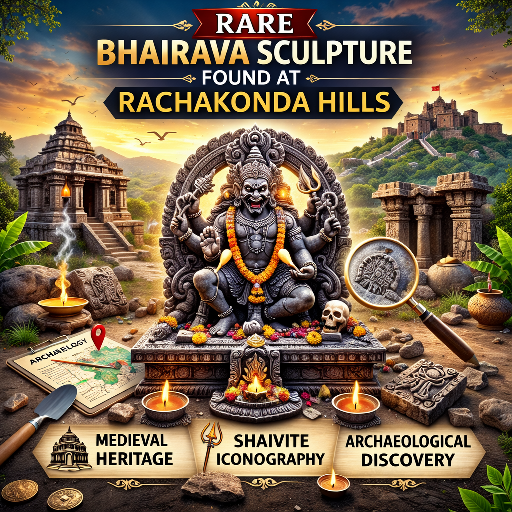 Rare Bhairava Sculpture Found at Rachakonda Hills Telangana