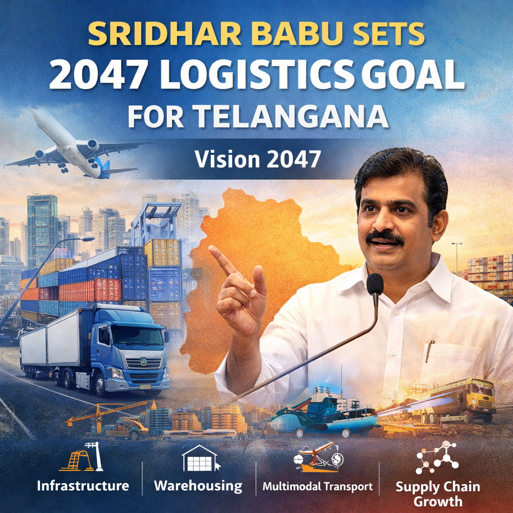 Sridhar Babu announcing 2047 logistics goal for Telangana to strengthen infrastructure and supply chain growth