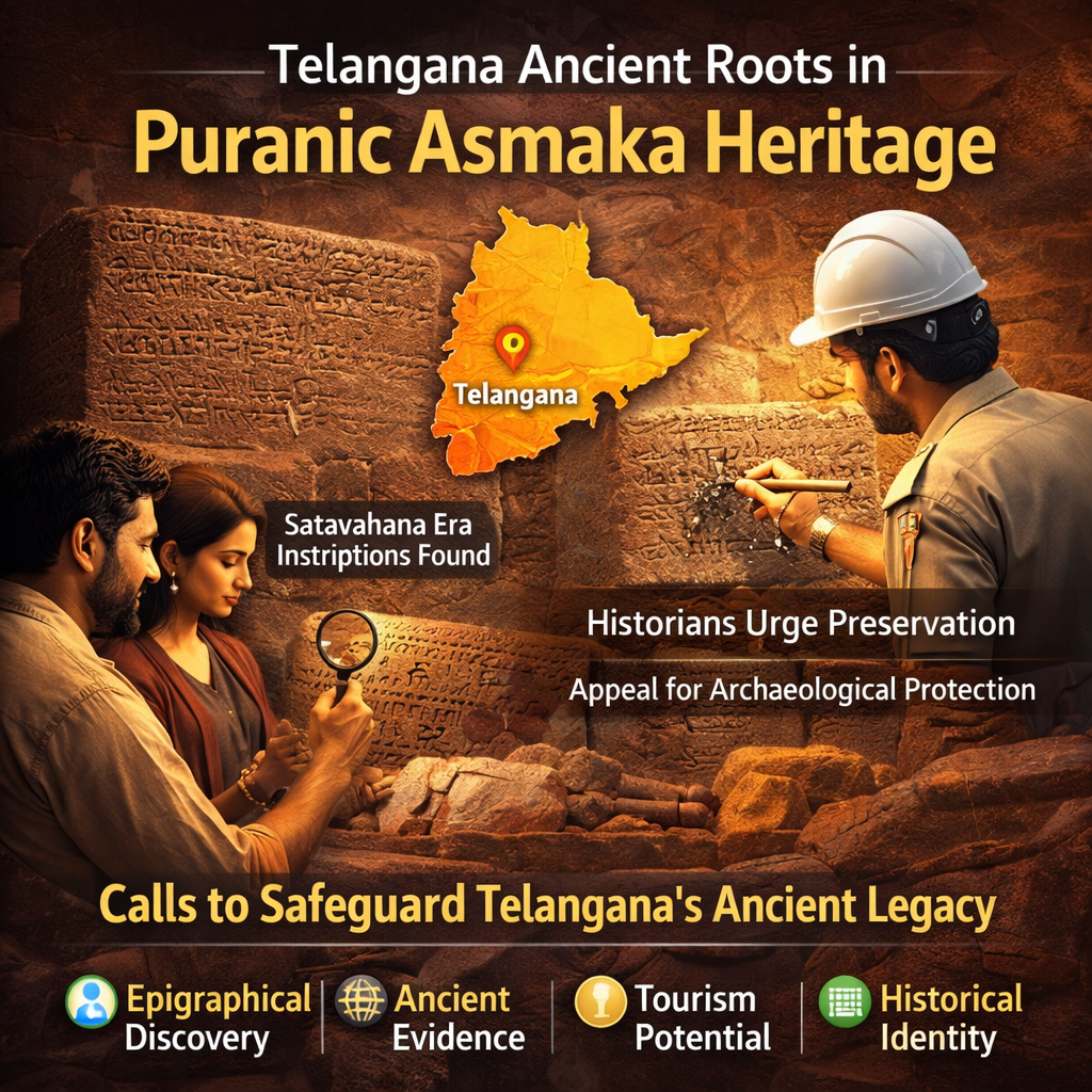 Telangana ancient Puranic Asmaka inscriptions and heritage protection appeal