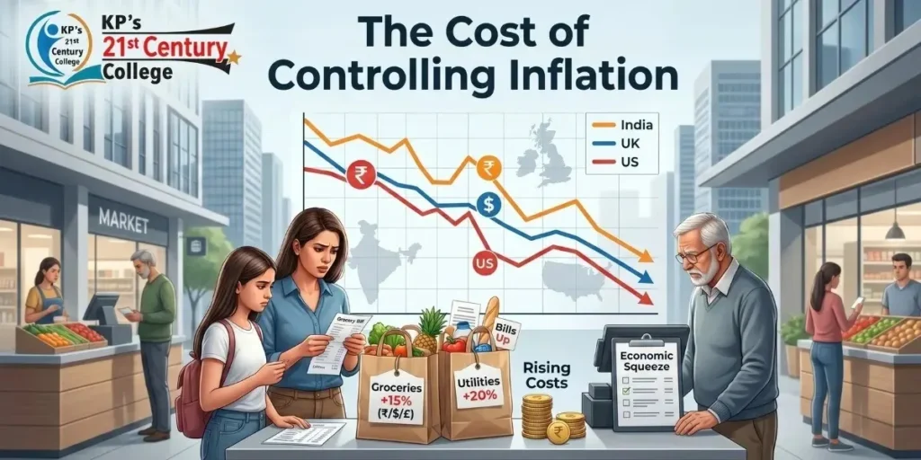 Inflation control cost comparison in India UK US showing economic trade-offs