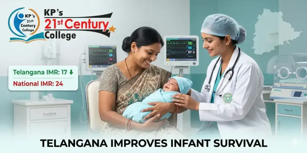 Telangana infant mortality rate IMR 17 compared to national average 24 in 2026