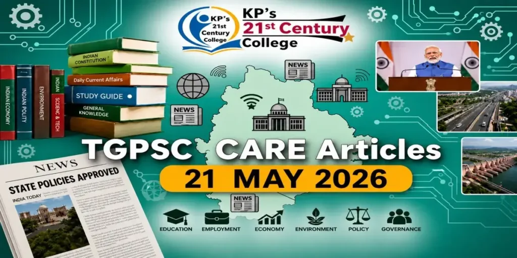 TGPSC Current Affairs 21 May 2026 covering Bharat Future City Telangana urban plan, BCCI not under RTI Act and India energy storage renewable challenge by KPIAS Academy
