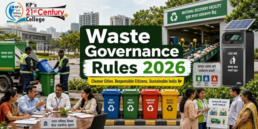 Urban local body workers managing municipal solid waste under India's SWM Rules 2026
