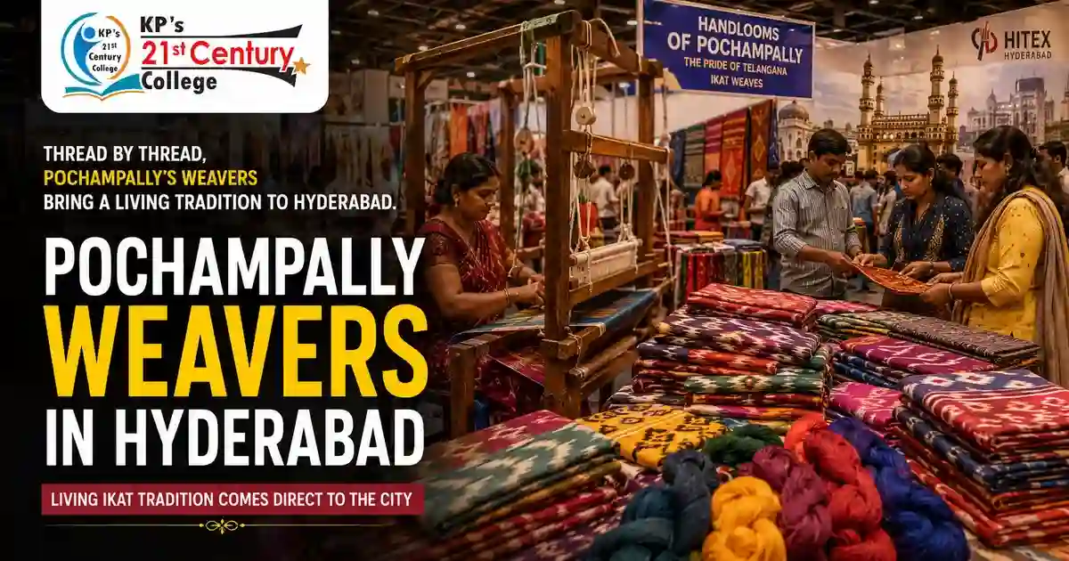 Pochampally ikat weavers showcasing traditional handloom textile art in Hyderabad