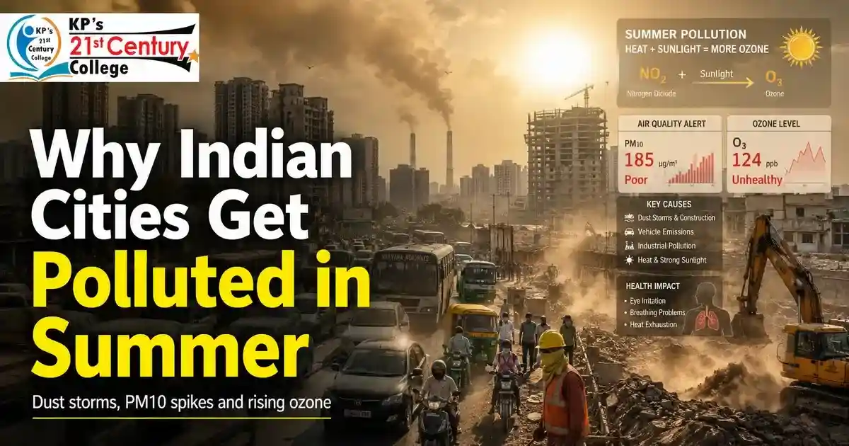 Indian cities summer air pollution 2026 – causes, ozone, heat island effect explained for UPSC by KPIAS Academy