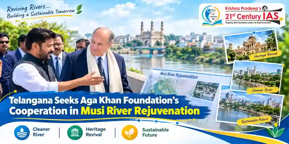 Musi River Rejuvenation visual showing Hyderabad river restoration and heritage conservation