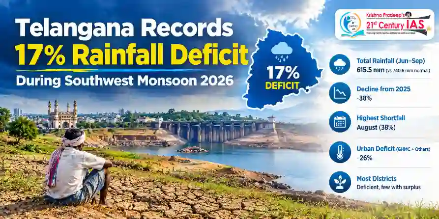 Telangana Monsoon 2026 showing rainfall deficit and uneven district-level distribution across the State